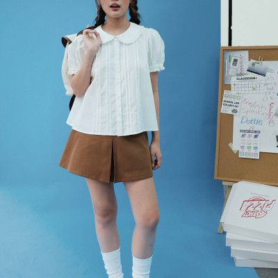 DOTTIE - Váy ngắn xếp ly kèm dây nịt - Nâu - S0290