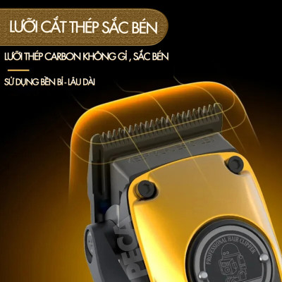 Tông đơ cắt tóc chuyên nghiệp Kemei KM-1825 lưỡi mạ carbon DLC, động cơ không chổi than công suất mạnh 8W hoạt động mạnh mẽ không nóng, không ồn - Hàng chính hãng