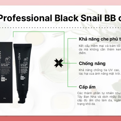 Kem nền BB trang điểm chống nắng, trắng mịn da, che khuyết điểm Hàn Quốc Anjo Professional Black Snail BB cream 50g