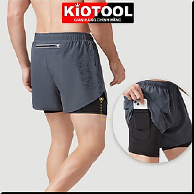 Quần chạy bộ nam Kiotool 2 lớp thoáng khí, thấm hút mồ hôi và khô nhanh, thoải mái vận động