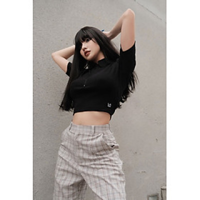 LAAS Áo cổ polo DK đen cá tính năng động