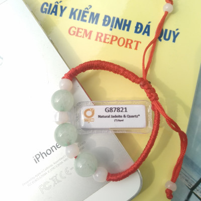 Combo Vòng đeo tay chỉ đỏ đính 7 hạt Ngọc Cẩm Thạch thiên nhiên 100%, Chu vi vòng 22cm, thiết kế co giãn, Kèm bản Photocopy GIẤY KIỂM ĐỊNH CỦA SJC LAB (Full mã số), KÈM túi đựng Cung Hỷ