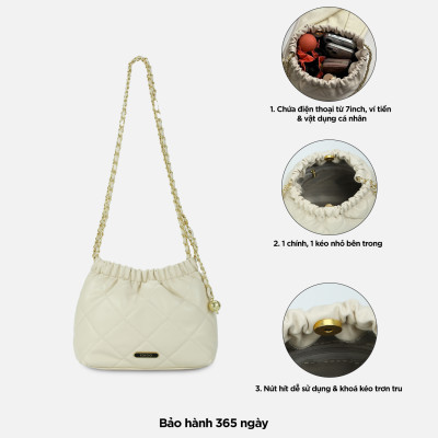 Túi đeo vai đi chơi nữ phom mềm chần trám phối dây xích IDIGO FB2-3394