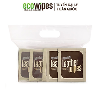 Túi 50 gói khăn ướt lau giày da túi da ví da siêu tốc Leather EcoWipes tinh chất sáp ong dưỡng bóng