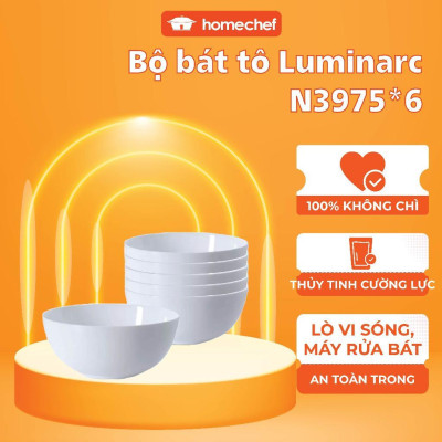 Bát tô/Bộ 6 bát tô thủy tinh Luminarc Diwali 18cm N3975*6, dùng lò vi sóng, máy rửa bát