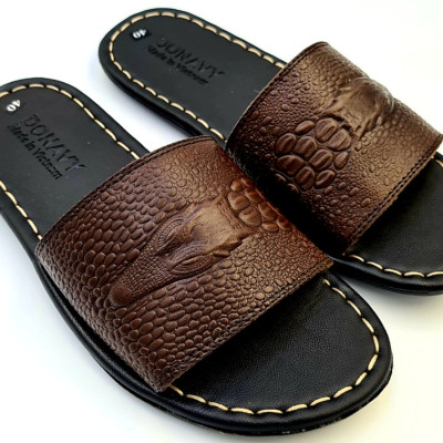 Dép Quai Ngang Nam Da Bò Thật 100%,DONAVY Kiểu Đầu Cá Sấu Đi Rất Nhẹ Và Êm DCSDN