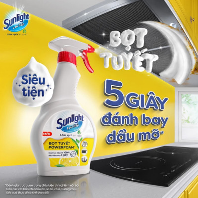 Combo 2 Chai Bọt Tuyết Lau Bếp Sunlight POWERFOAM Đánh Bay Dầu Mỡ 100% Siêu Tiện Trong 5 Giây 500ML