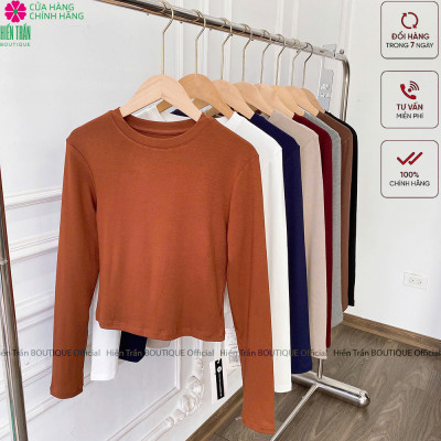Áo thun nữ croptop Hiền Trần BOUTIQUE chất cotton bozip cao cấp mặc thu đông A11- Cổ Tròn - Women Dáng Ngắn