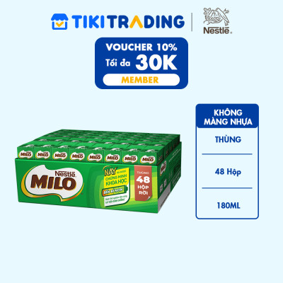 Thùng 48 Hộp Sữa Nestlé MILO Nước (180ml / Hộp) - không màng nhựa
