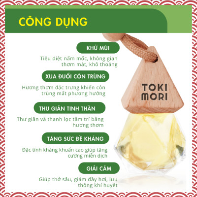 Tinh Dầu Sả Chanh Treo Xe TOKI MORI Xuất Khẩu Nhật Bản (10ml) 100% Thiên Nhiên, An Toàn Cho Trẻ, Xông Phòng, Khử Mùi, Thơm Xe, Chống Ói, Kháng Khuẩn