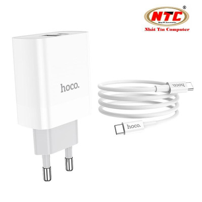Bộ Cốc sạc 2 cổng USB và PD kèm Cáp sạc Type-C to Type-C dành cho Hoco C80A QC3.0 và PD20W (Trắng) - Hàng Chính Hãng