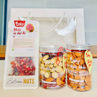 Quà Tặng Oaky - Combo Hạt Dinh Dưỡng Cao Cấp - ÓC CHÓ ĐỎ, HẠNH NHÂN, HẠT HỖN HỢP - Tặng Túi Giấy