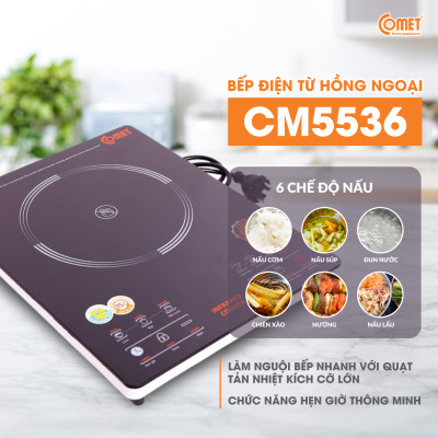 Bếp Hồng Ngoại Cảm Ứng Comet CM5536 – Hàng chính hãng -  Công Suất 2000W, Mặt Kính Chịu Lực, Đa Chức Năng, Bảo Hành 12 Tháng 