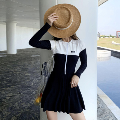 Bộ đồ bơi bikini nữ 1 mảnh kín đáo đi tắm biển giấu bụng váy liền áo dài tay chống nắng - B.27