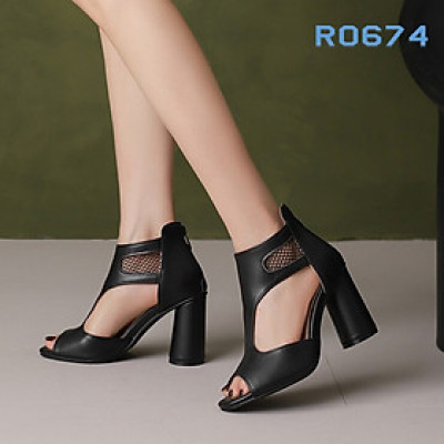 Giày nữ cao gót hở mũi, cổ cao phối lưới ROSATA RO674 -7p- Đen, Nude - BKSTORE
