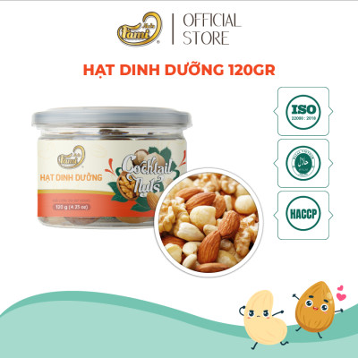 Mix 4 Hạt Dinh Dưỡng Nhập Khẩu(Nhân Óc Chó Mỹ + Hạnh Nhân Mỹ + Macca Úc + Hạt Điều A+ ) - Hũ Nắp Nhôm 120g - Hạt Dinh Dưỡng Cao Cấp FAMINUTS