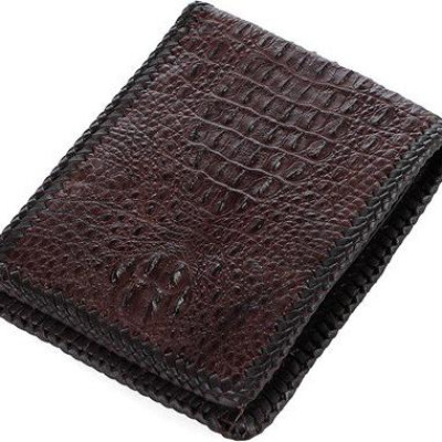 Bóp nam Huy Hoàng da cá sấu nguyên con đan viền màu nâu đất HT2764