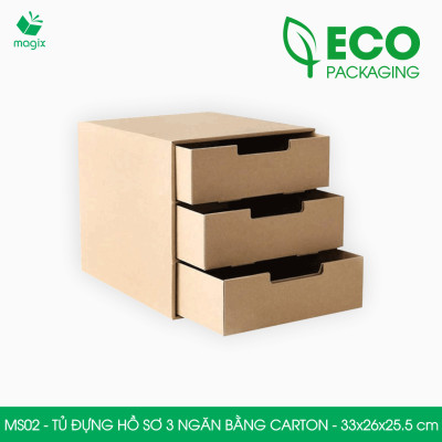 MS02 - 33x26x25.5 cm - Tủ đựng hồ sơ 3 ngăn bằng carton
