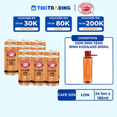 Thùng 24 lon cà phê sữa Highlands Coffee 185ml