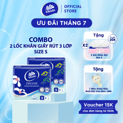 [MUA 2 LỐC SIZE S TẶNG 2 GÓI SIZE S] Khăn giấy rút cao cấp Vinda Deluxe 3 lớp 50 tờ size S (4 Gói)