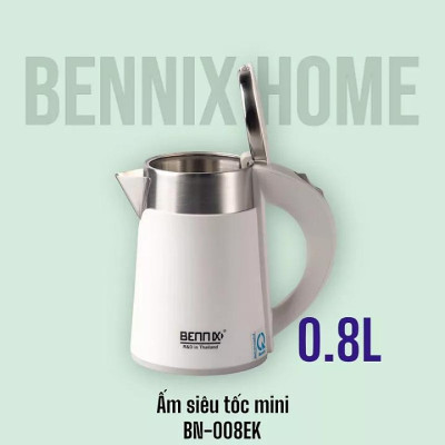 Ấm siêu tốc mini Bennix BN-008EK 2 lớp cao cấp 0.8L, sôi nhanh, an toàn, bảo hành 24 tháng Hàng chính hãng