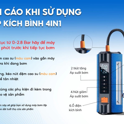 Bơm Lốp, Kích Bình Ô Tô, Xe Máy 4in1 GDV TS03 Pin LI-PO 12000mAh Kiêm Sạc Dự Phòng, Đèn Pin Chiếu Sáng - Hàng Chính Hãng