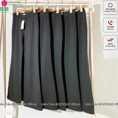 Quần ống loe Hiền Trần BOUTIQUE lưng cạp cao 1 cúc suông rộng nữ dài culottes màu đen