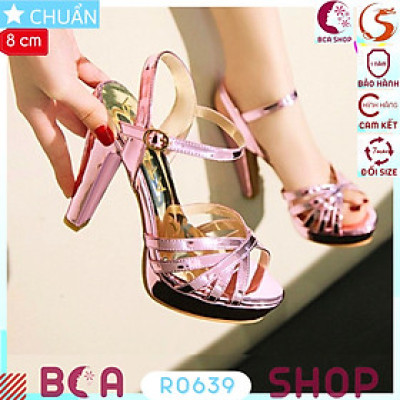 Xăng đan hở mũi nữ cao gót 8 phân RO639 ROSATA tại BCASHOP tôn dáng, tôn da với bề mặt bóng sáng và màu sang chảnh