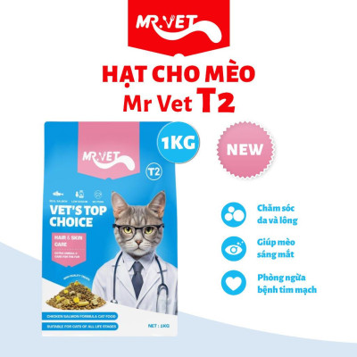[Hoả tốc] Thức Ăn Cho Mèo MRVET T2 Mới, Gói 1KG Tăng Cường Omega 3, Mượt Lông, Giảm Rụng