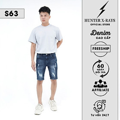 Quần Short Jeans Nam Rách Cao Cấp HUNTER X-RAYS Form Slimfit Thun Màu Xanh S63