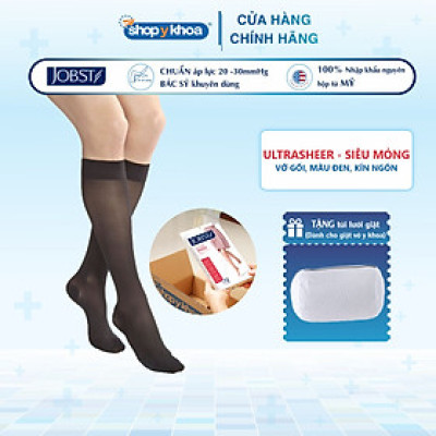 Vớ y khoa gối JOBST UltraSheer - Siêu mỏng, màu đen, kín ngón, 20-30mmHg, giãn tĩnh mạch chân (tất y khoa)