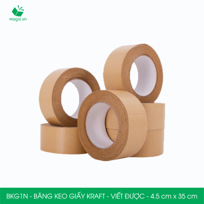 BKG1N - 4.5cm x 35m - 3 cuộn băng keo giấy Kraft da bò mặt nhám viết được - băng dính kraft đóng hàng