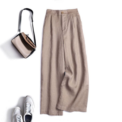 Quần dài suông linen thô cao cấp đũng ngắn lưng thun