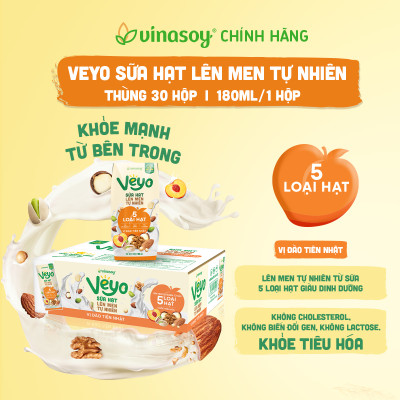 Thùng Veyo Sữa hạt lên men tự nhiên Vị Đào Tiên Nhật (30hộp x 180ml)
