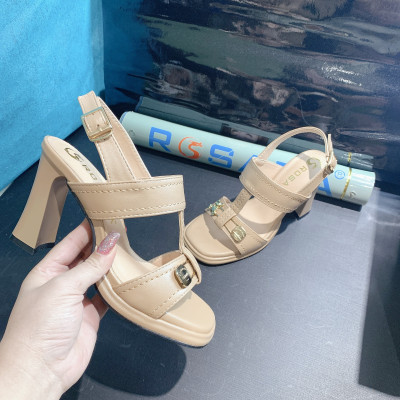Sandal nữ quai chữ T, gót trụ ROSATA RO656 cao 8p - Be, Kem - HÀNG VIỆT NAM - BKSTORE