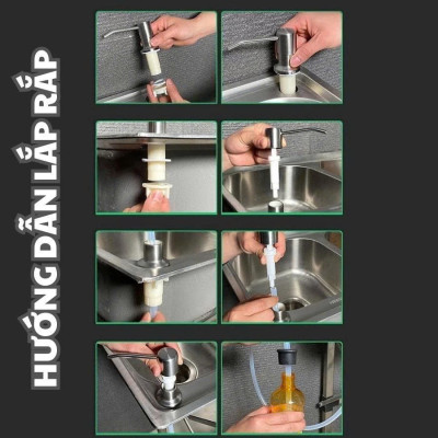 Bộ Vòi Bơm Hút Nước Rửa Chén Gắn Âm Chậu Bằng Inox Xoay 360 - Dây dẫn nối dài tiện lợi dễ sử dụng