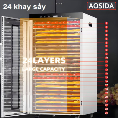 Máy sấy thực phẩm công nghiệp thương hiệu cao cấp AOSIDA SS-24H 24 khay - Dung tích 215L - Hàng nhập khẩu