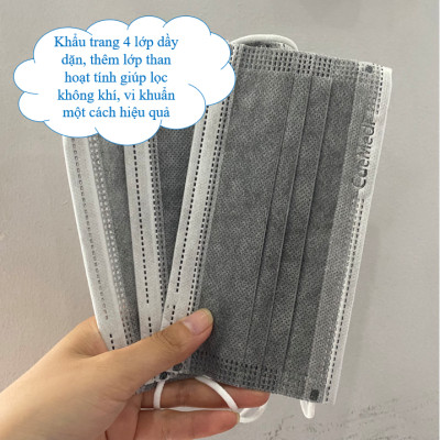 Khẩu trang y tế CAEMEDI 4 lớp Than Hoạt Tính, kháng khuẩn, lọc bụi bẩn chuẩn BFE, FDA xuất khẩu Châu Âu - Hộp 50 Cái