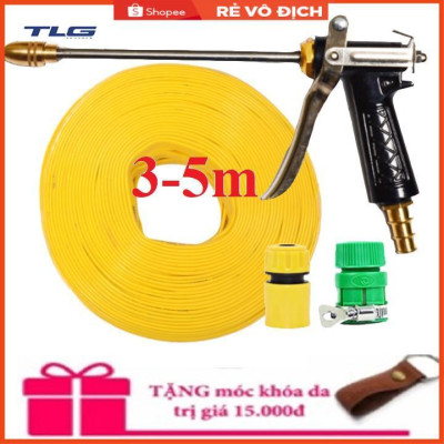 Bộ dây vòi xịt nước rửa xe, tưới cây . tăng áp 3 lần,loại 3m,5m 206318 đầu đồng,cút,nối nhựa vàng+ tặng móc khoá