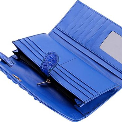 Ví Nữ Da Cá Sấu 3 Gấp Gai Huy Hoàng HT3288 (19 x 10.5 cm) - Xanh Dương
