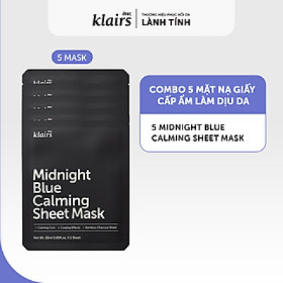 Combo 5 Dear, Klairs Mặt nạ giấy Midnight Blue Calming Sheet Mask 25mL