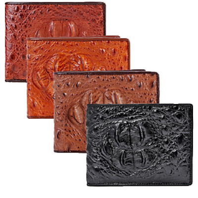 HJ2213-14-15-49 - Ví nam Huy Hoàng da cá sấu gù đầu màu đen, nâu đỏ, vàng bò, nâu đất