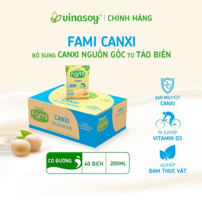 Thùng Sữa Đậu Nành Vinasoy Fami Canxi Nguyên vị (200ml x 40 Bịch)