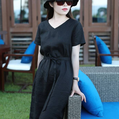 Đầm đũi suông nữ cổ tim ngắn tay, form suông thiết kế đơn giản dễ mặc Haint Boutique Da196