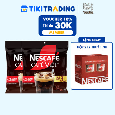 [Tặng hộp 2 ly thủy tinh] Combo 2 Bịch Cà phê đen hòa tan NESCAFE Café Việt (Túi 35 + 3gói x 16g)