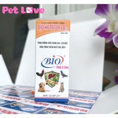 1 hộp (20 chai) Bio Hepatol B12 mát gan, giải độc, kích thích thèm ăn cho thú cưng