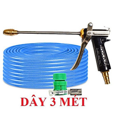 Bộ dây vòi xịt nước rửa xe,tưới cây .tăng áp 3 lần,loại 3m, 5m 206318H đầu đồng, đai+ tặng túi đựng bút