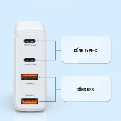 Củ sạc nhanh 120W 4 Cổng Remax TR257 GaN3 PRO cho Laptop, Mac Pro, iPad Pr0, 14 Pro Max, Note 10+, S20 PPS, PD 3.0, QC 4+ - Hàng Chính Hãng Remax Bảo Hành 12 Tháng Lỗi 1 Đổi 1