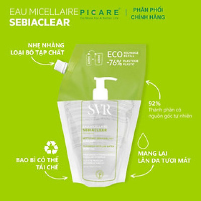 Nước tẩy trang làm sạch da và loại bỏ dầu nhờn SVR Sebiaclear Eau Micellaire 400ml (Túi)