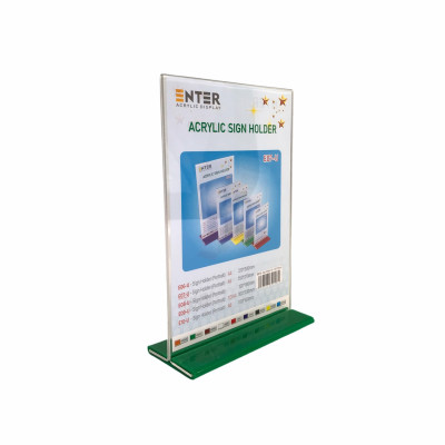 Kệ menu nhà hàng, Standee mica để bàn, Bảng quét mã QR Code, Kệ mica 2 mặt Enter E07-U 150x210mm đế lùa uốn bằng A5 đứng